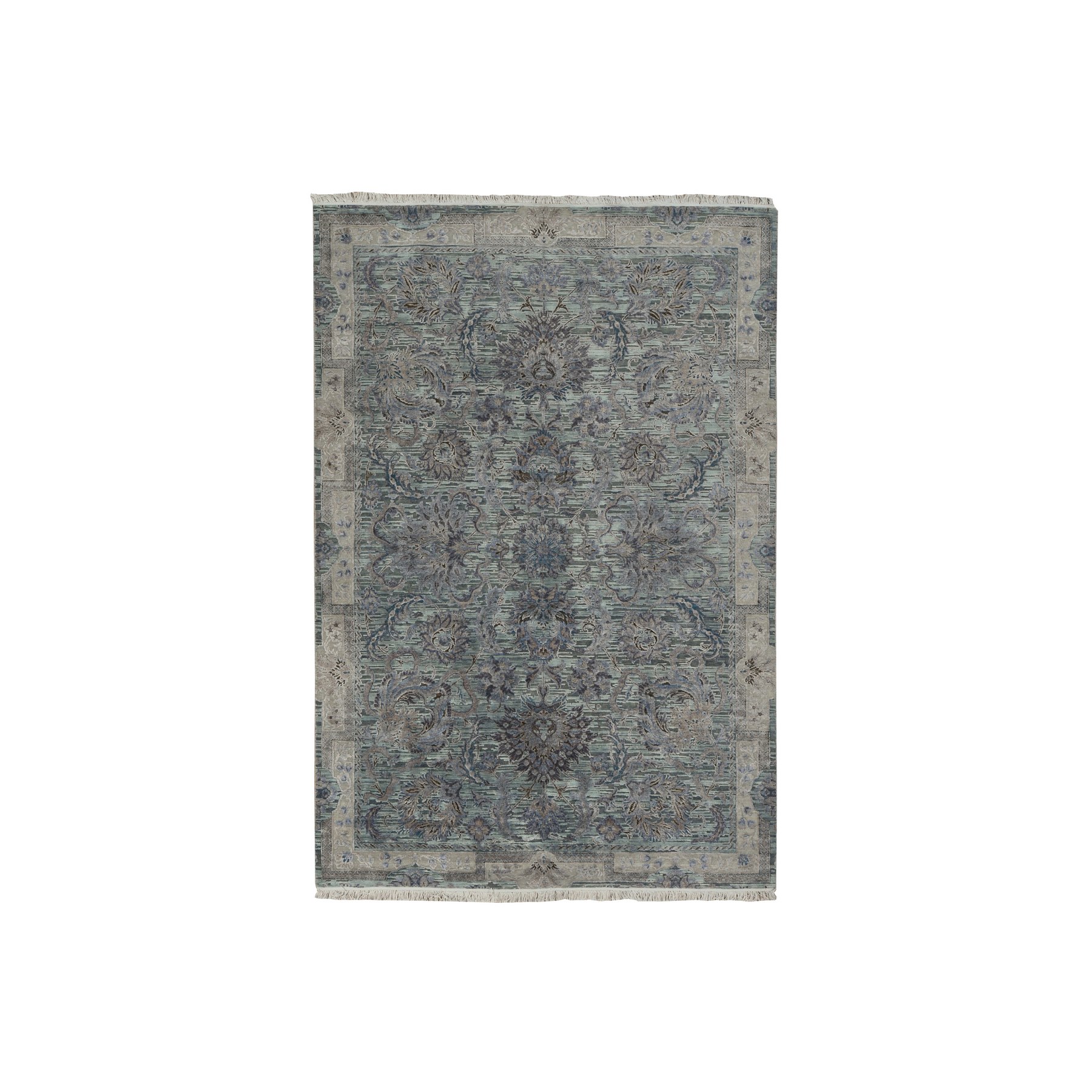 Transitional Silk Hand-Knotted Area Rug 6'1